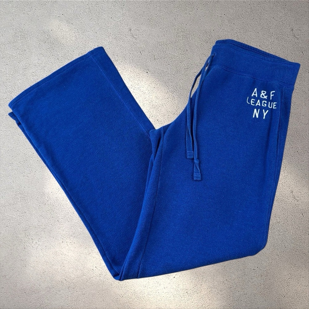 Y2K VTG Abercrombie & Fitch Gray Low-Rise Wide-Leg Logo Sweatpants‎ Blue Sz M